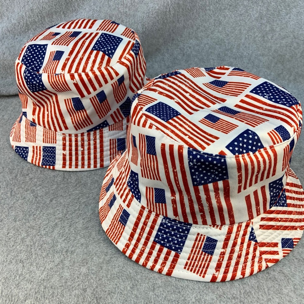 2 American Flag Unisex Red White Blue Unbranded Bucket Hat Patriotic One Size
